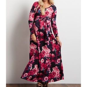 Maternity Black Floral Sash Tie Maxi Dress